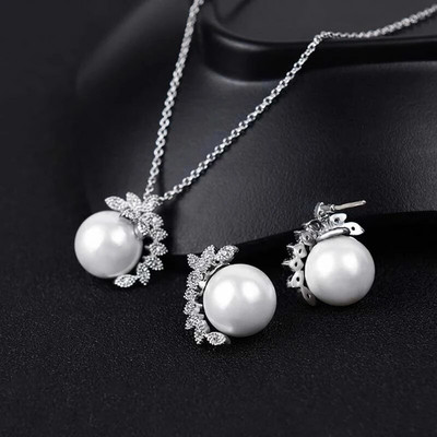 SUGO Classic Fashion Snowflake Zircon with Pearl Earrings Κολιέ Σετ κοσμημάτων για κομψές γυναίκες Αξεσουάρ δείπνου