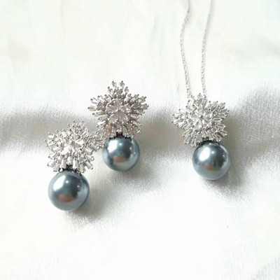 SUGO Classic Fashion Snowflake Zircon with Pearl Earrings Κολιέ Σετ κοσμημάτων για κομψές γυναίκες Αξεσουάρ δείπνου