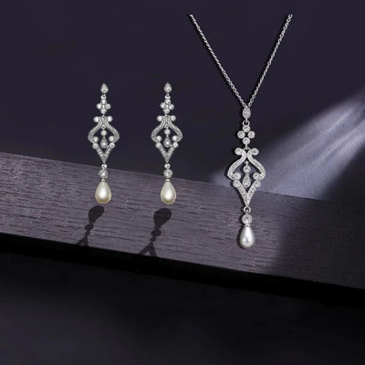 SUGO Classic Fashion Snowflake Zircon with Pearl Earrings Κολιέ Σετ κοσμημάτων για κομψές γυναίκες Αξεσουάρ δείπνου