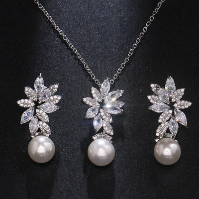 SUGO Classic Fashion Snowflake Zircon with Pearl Earrings Κολιέ Σετ κοσμημάτων για κομψές γυναίκες Αξεσουάρ δείπνου