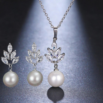 SUGO Classic Fashion Snowflake Zircon with Pearl Earrings Κολιέ Σετ κοσμημάτων για κομψές γυναίκες Αξεσουάρ δείπνου