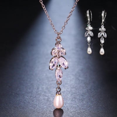 SUGO Classic Fashion Snowflake Zircon with Pearl Earrings Κολιέ Σετ κοσμημάτων για κομψές γυναίκες Αξεσουάρ δείπνου