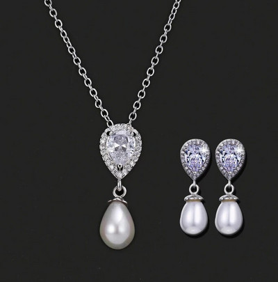 SUGO Classic Fashion Snowflake Zircon with Pearl Earrings Κολιέ Σετ κοσμημάτων για κομψές γυναίκες Αξεσουάρ δείπνου