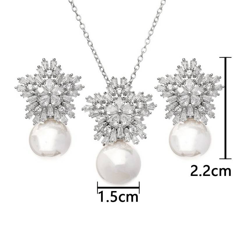 SUGO Classic Fashion Snowflake Zircon with Pearl Earrings Κολιέ Σετ κοσμημάτων για κομψές γυναίκες Αξεσουάρ δείπνου