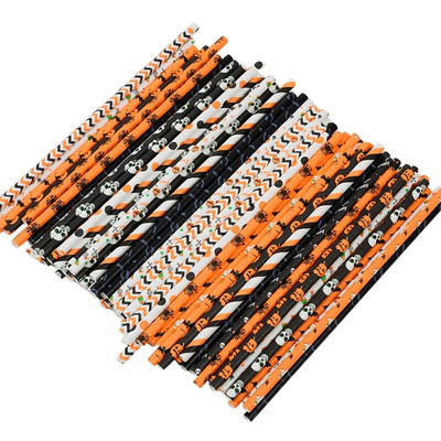 50 τεμ. Απόκριες άχυρο κολοκύθας νυχτερίδα αράχνη ιστός αράχνη σκελετός μοτίβο μάγισσας Καλαμάκια από χαρτί κατανάλωσης μιας χρήσης Διακόσμηση αποκριάτικου πάρτι