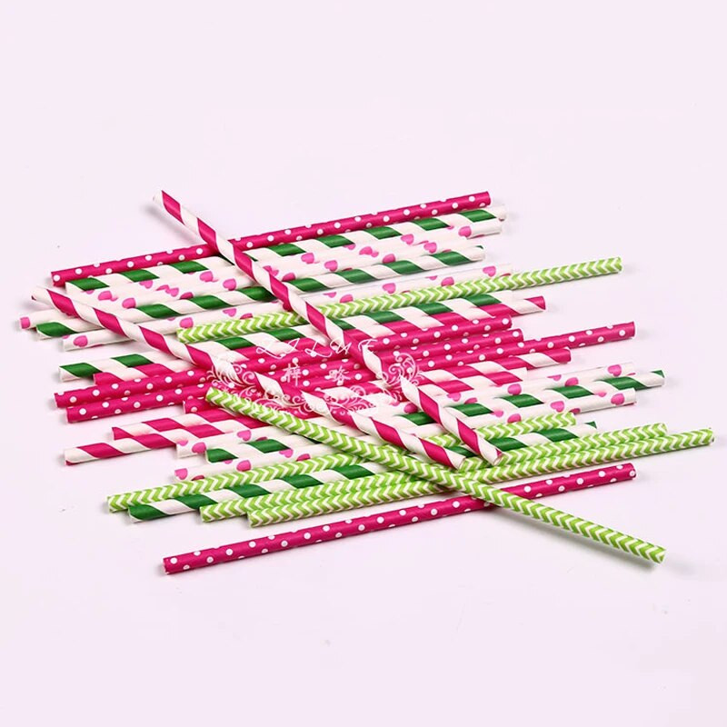 Zilue 25 τεμ./συσκευασία Πολύχρωμο Chevron ριγέ πουά χαρτί με άχυρο Χυμό για πάρτι γενεθλίων Baby Showers Προμήθειες εστιατορίου