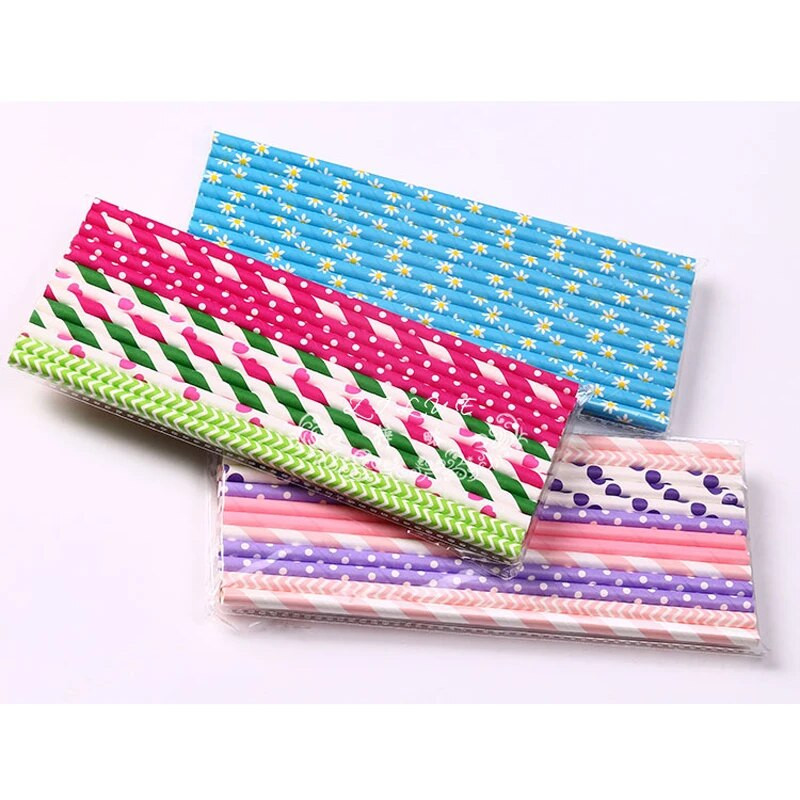 Zilue 25 τεμ./συσκευασία Πολύχρωμο Chevron ριγέ πουά χαρτί με άχυρο Χυμό για πάρτι γενεθλίων Baby Showers Προμήθειες εστιατορίου