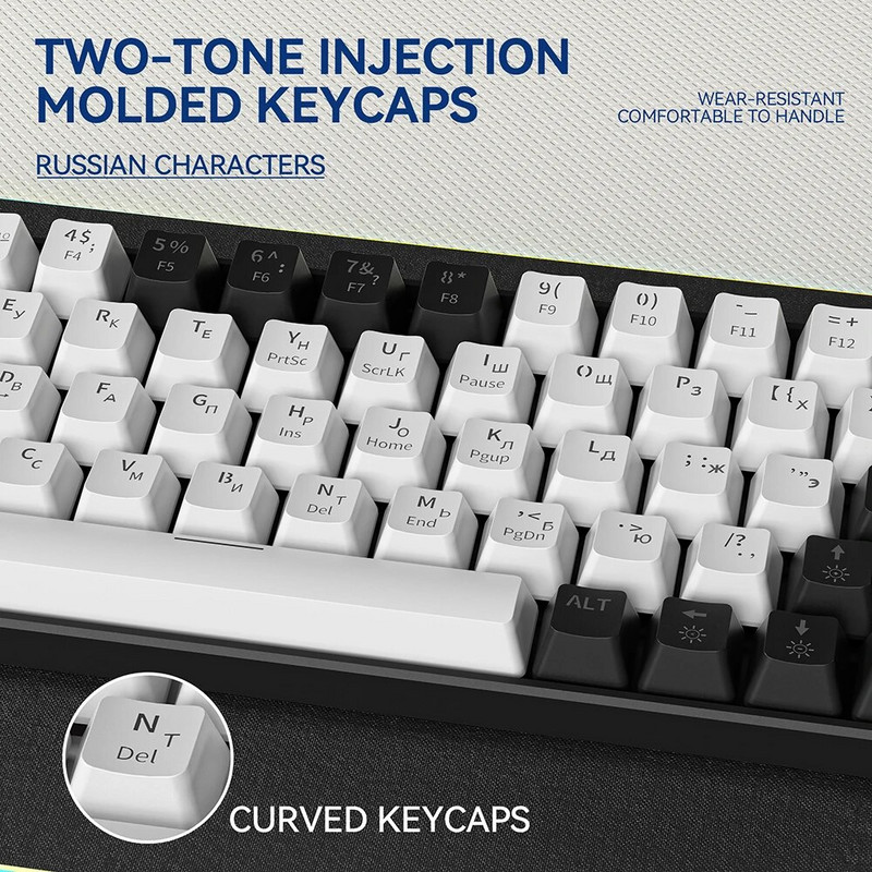 ZA646 Ενσύρματο μηχανικό πληκτρολόγιο παιχνιδιών για Gamer Ρωσικά/Αγγλικά 63 πλήκτρα με οπίσθιο φωτισμό Hot-swap Mini Game Πληκτρολόγιο 60% για ταξίδια