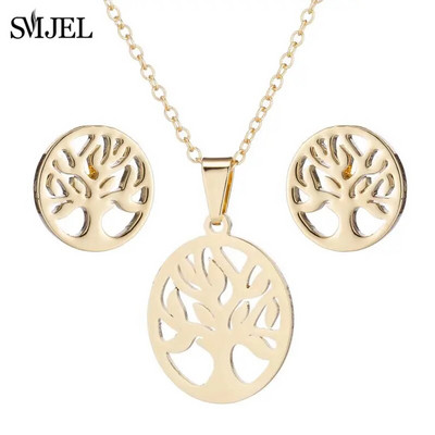 Κολιέ από ανοξείδωτο ατσάλι Tree of Life για γυναίκες Bohemian Women Ανδρικό Σχήμα Celtic Lover Tree σκουλαρίκια Σετ κοσμημάτων σε χρυσό χρώμα