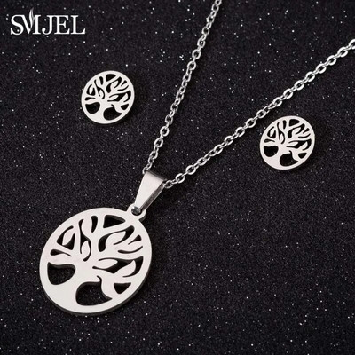 Κολιέ από ανοξείδωτο ατσάλι Tree of Life για γυναίκες Bohemian Women Ανδρικό Σχήμα Celtic Lover Tree σκουλαρίκια Σετ κοσμημάτων σε χρυσό χρώμα
