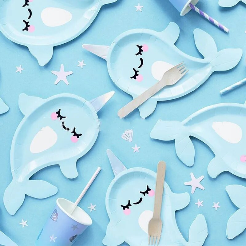 Χάρτινα πιάτα μιας χρήσης Sea Animals Blue Narwhal Under The Sea Party Dessert Χαρτί πιάτο σερβίτσιο Χρόνια πολλά Προμήθειες για πάρτι