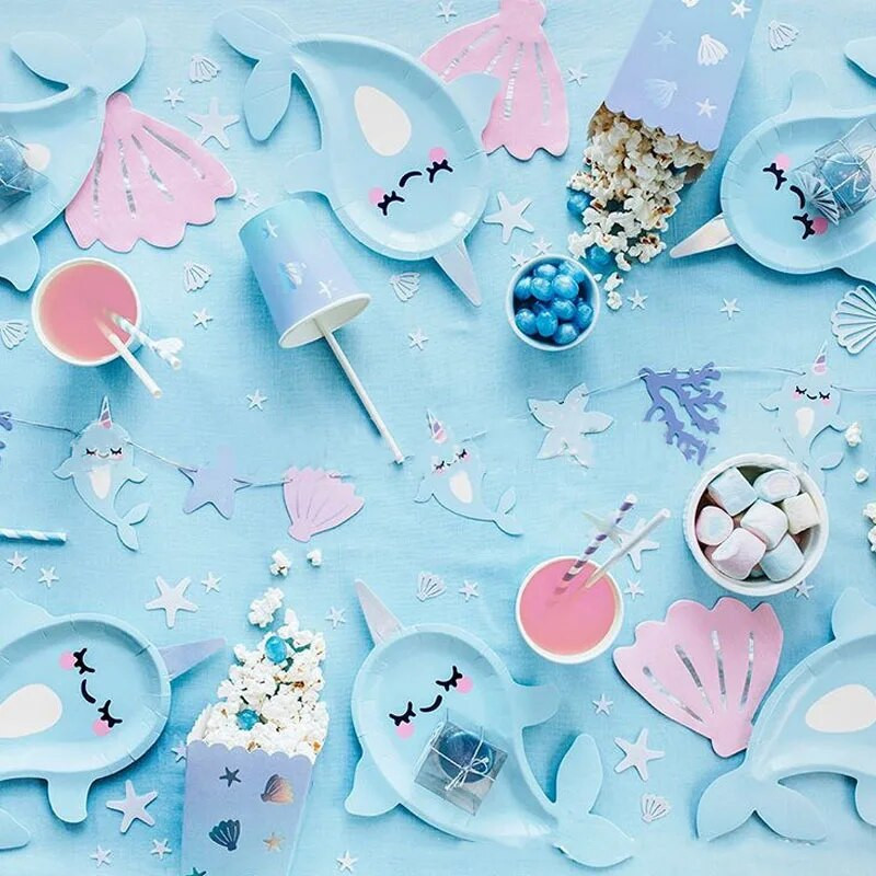 Χάρτινα πιάτα μιας χρήσης Sea Animals Blue Narwhal Under The Sea Party Dessert Χαρτί πιάτο σερβίτσιο Χρόνια πολλά Προμήθειες για πάρτι