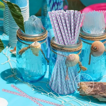 25 τμχ Γοργόνα χάρτινα καλαμάκια πόσιμου άχυρου μιας χρήσης Παιδικές μπομπονιέρες για πάρτι γενεθλίων γοργόνας κάτω από τη θάλασσα Προμήθειες για πάρτι