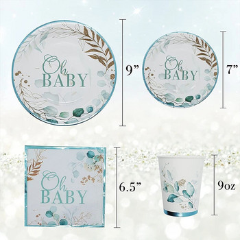 Επιτραπέζια σκεύη μίας χρήσης Φύλλο Reveal Party Φύλλα Ζούγκλας Πιάτο για μωρό σερβιέτα Κύπελλο Oh Baby Shower Boy Girl Baby Shower Decor Supplies