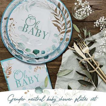 Επιτραπέζια σκεύη μίας χρήσης Φύλλο Reveal Party Φύλλα Ζούγκλας Πιάτο για μωρό σερβιέτα Κύπελλο Oh Baby Shower Boy Girl Baby Shower Decor Supplies