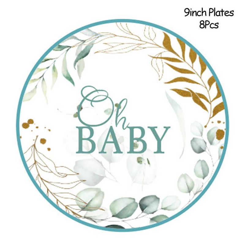 Επιτραπέζια σκεύη μίας χρήσης Φύλλο Reveal Party Φύλλα Ζούγκλας Πιάτο για μωρό σερβιέτα Κύπελλο Oh Baby Shower Boy Girl Baby Shower Decor Supplies