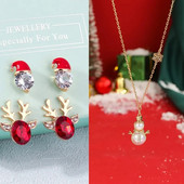 Σετ κολιέ Χριστουγεννιάτικο σκουλαρίκι 3 τμχ Κόκκινο εποξειδικό χρυσό Santa Χρώμα ελάφι Λευκό μαργαριτάρι μενταγιόν χιονάνθρωπος Χριστουγεννιάτικο σετ κοσμημάτων