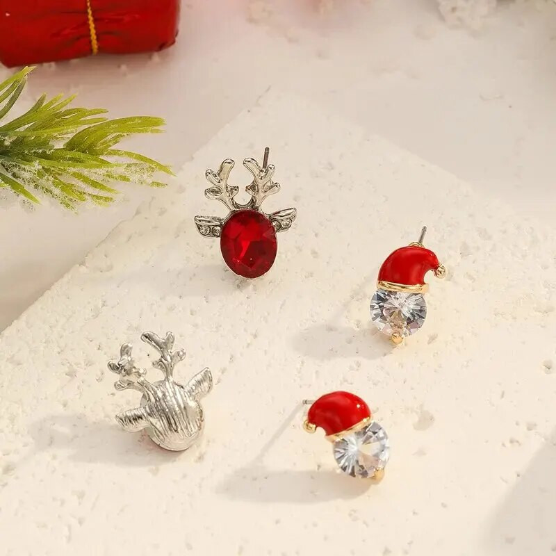 Σετ κολιέ Χριστουγεννιάτικο σκουλαρίκι 3 τμχ Κόκκινο εποξειδικό χρυσό Santa Χρώμα ελάφι Λευκό μαργαριτάρι μενταγιόν χιονάνθρωπος Χριστουγεννιάτικο σετ κοσμημάτων