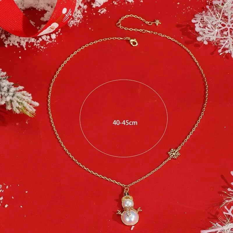 Σετ κολιέ Χριστουγεννιάτικο σκουλαρίκι 3 τμχ Κόκκινο εποξειδικό χρυσό Santa Χρώμα ελάφι Λευκό μαργαριτάρι μενταγιόν χιονάνθρωπος Χριστουγεννιάτικο σετ κοσμημάτων