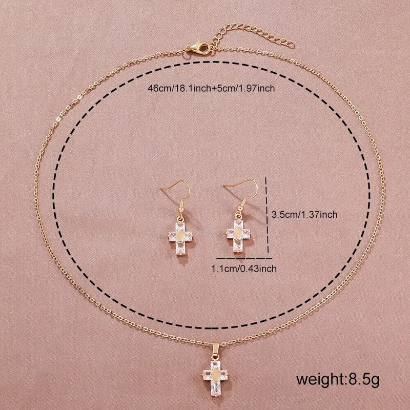 2 ΤΕΜ Σταυρός Σετ Κοσμήματα Κολιέ Σκουλαρίκια Πολυτελές γούρι κυβικό ζιργκόν για γυναίκα Florid δώρο γάμου