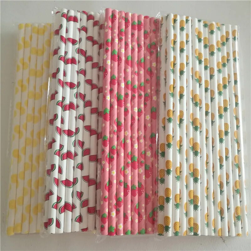 Φρούτα ανανά φράουλα καρπούζι λεμόνι χάρτινα καλαμάκια για διακοσμητικά πάρτι γενεθλίων Γάμου Δημιουργικά καλαμάκια