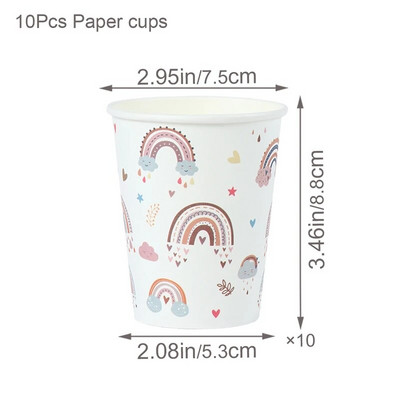 Μποέμικο ντεκόρ γενεθλίων με θέμα το ουράνιο τόξο Επιτραπέζιο σκεύος μιας χρήσης Χάρτινο κύπελλο χαρτοπετσέτα πιάτο Boho στυλ Νυφικό ντους για πάρτι
