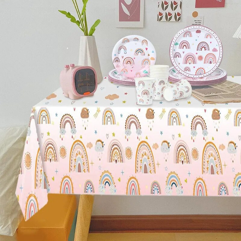 Μποέμικο ντεκόρ γενεθλίων με θέμα το ουράνιο τόξο Επιτραπέζιο σκεύος μιας χρήσης Χάρτινο κύπελλο χαρτοπετσέτα πιάτο Boho στυλ Νυφικό ντους για πάρτι