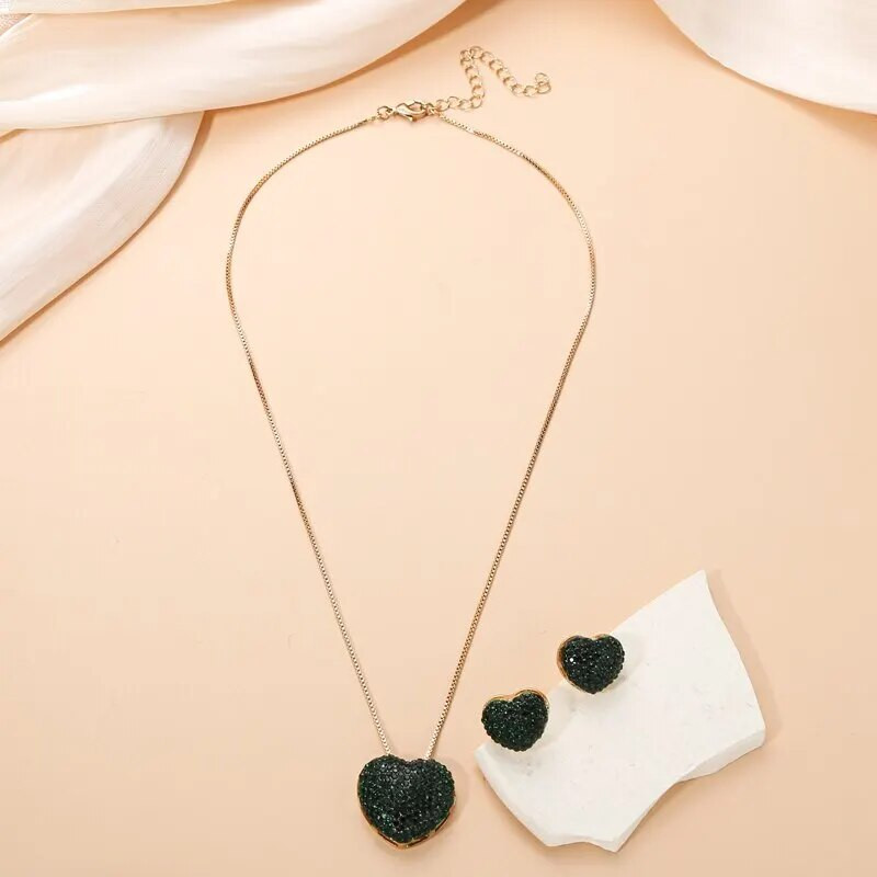 Κλασικό μοντέρνο μενταγιόν κολιέ και σκουλαρίκι σε σχήμα καρδιάς πράσινο κυβικό ζιργκόν και σκουλαρίκι CZ σετ κοσμημάτων για γυναίκες δώρο Bijoux Femme