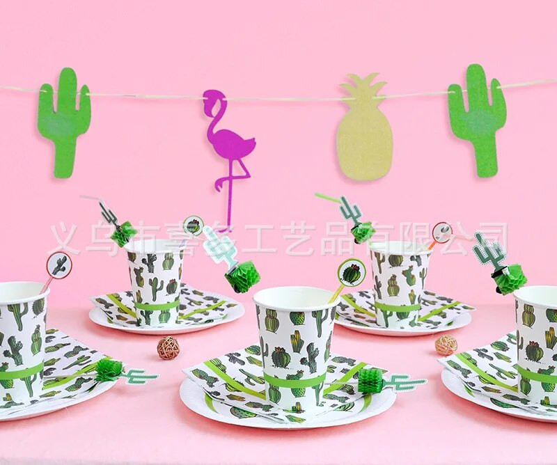 Αστείο Πιάτο Μίας Χρήσης Κάκτου Τροπικό Πιάτο Χάρτινο Πιάτο Φύλλο Μεξικού Κάκτου Πάρτι Γενεθλίων Χαβάης Λουάου Πάρτι Αλπακά
