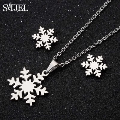 Κρεμαστό κολιέ χειμερινής μόδας Κλειδί Σετ κοσμημάτων από ανοξείδωτο ατσάλι για γυναίκες Δώρο Χριστουγεννιάτικο σκουλαρίκι λουλουδιών νιφάδα χιονιού