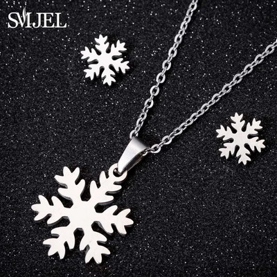Κρεμαστό κολιέ χειμερινής μόδας Κλειδί Σετ κοσμημάτων από ανοξείδωτο ατσάλι για γυναίκες Δώρο Χριστουγεννιάτικο σκουλαρίκι λουλουδιών νιφάδα χιονιού