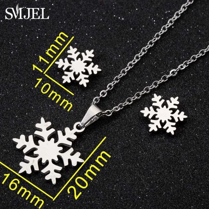 Κρεμαστό κολιέ χειμερινής μόδας Κλειδί Σετ κοσμημάτων από ανοξείδωτο ατσάλι για γυναίκες Δώρο Χριστουγεννιάτικο σκουλαρίκι λουλουδιών νιφάδα χιονιού