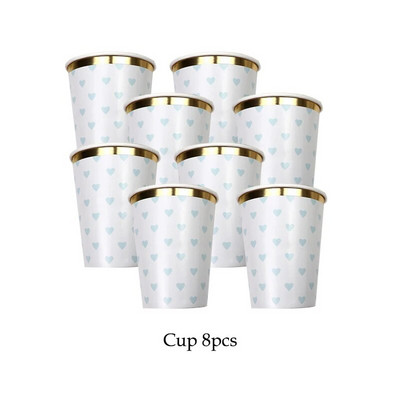 Χρυσό μπλε σερβίτσιο μιας χρήσης Χάρτινα ψάθινα φλιτζάνια Πιάτα Χαρτοπετσέτες Μπομπονιέρες ντους για γενέθλια Διακόσμηση γάμου προμήθειες για πάρτι