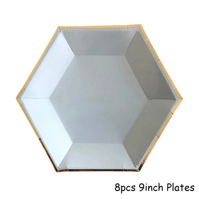 Χρυσό μπλε σερβίτσιο μιας χρήσης Χάρτινα ψάθινα φλιτζάνια Πιάτα Χαρτοπετσέτες Μπομπονιέρες ντους για γενέθλια Διακόσμηση γάμου προμήθειες για πάρτι