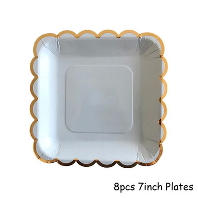 Χρυσό μπλε σερβίτσιο μιας χρήσης Χάρτινα ψάθινα φλιτζάνια Πιάτα Χαρτοπετσέτες Μπομπονιέρες ντους για γενέθλια Διακόσμηση γάμου προμήθειες για πάρτι