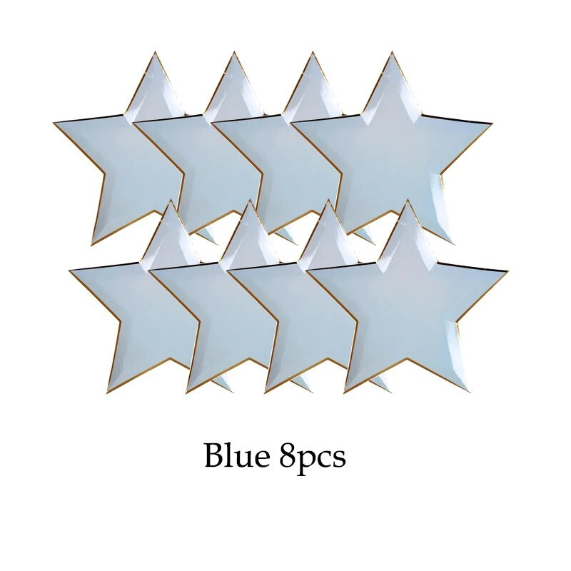 Χρυσό μπλε σερβίτσιο μιας χρήσης Χάρτινα ψάθινα φλιτζάνια Πιάτα Χαρτοπετσέτες Μπομπονιέρες ντους για γενέθλια Διακόσμηση γάμου προμήθειες για πάρτι