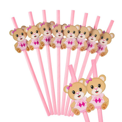 10-30 τμχ χάρτινα καλαμάκια καφέ αρκούδας Little Cutie Teddy Bear Καλαμάκια πόσης μιας χρήσης Baby Shower για αγόρι κοριτσάκι πάρτι για τα πρώτα γενέθλια