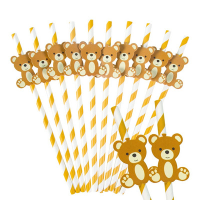 10-30 τμχ χάρτινα καλαμάκια καφέ αρκούδας Little Cutie Teddy Bear Καλαμάκια πόσης μιας χρήσης Baby Shower για αγόρι κοριτσάκι πάρτι για τα πρώτα γενέθλια