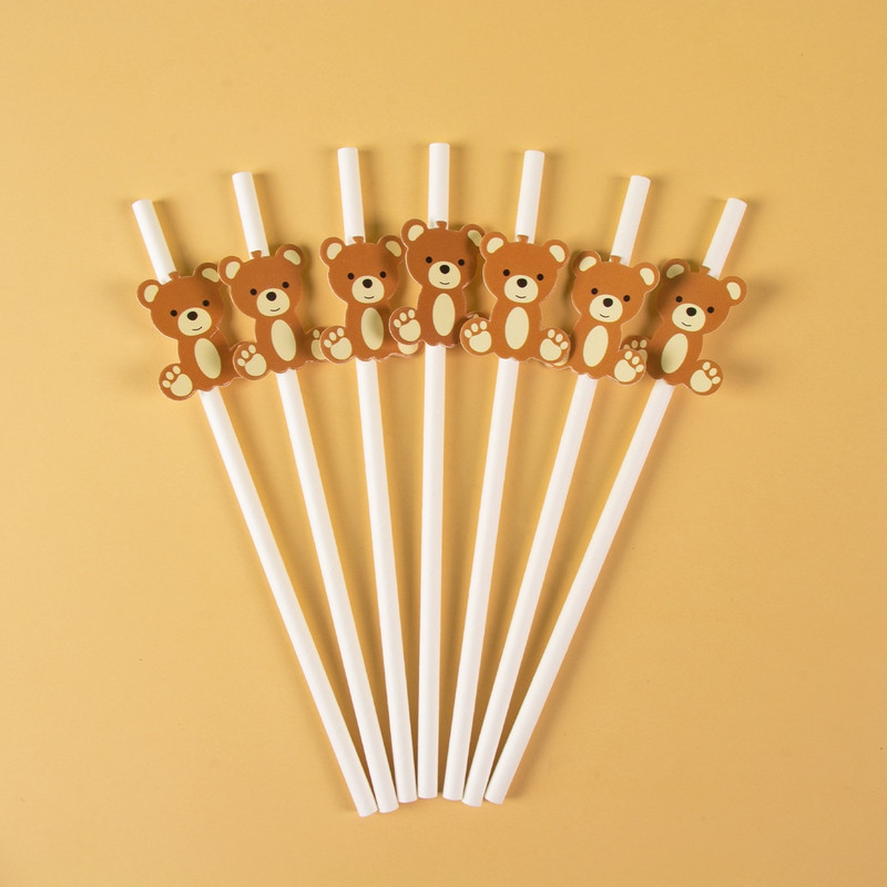 10-30 τμχ χάρτινα καλαμάκια καφέ αρκούδας Little Cutie Teddy Bear Καλαμάκια πόσης μιας χρήσης Baby Shower για αγόρι κοριτσάκι πάρτι για τα πρώτα γενέθλια