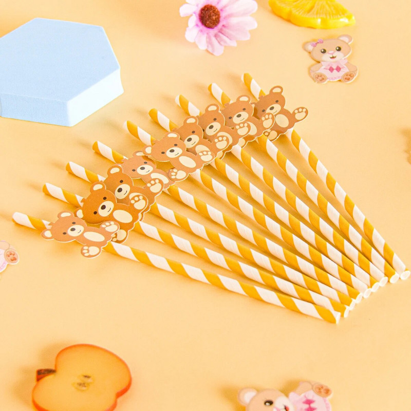 10-30 τμχ χάρτινα καλαμάκια καφέ αρκούδας Little Cutie Teddy Bear Καλαμάκια πόσης μιας χρήσης Baby Shower για αγόρι κοριτσάκι πάρτι για τα πρώτα γενέθλια