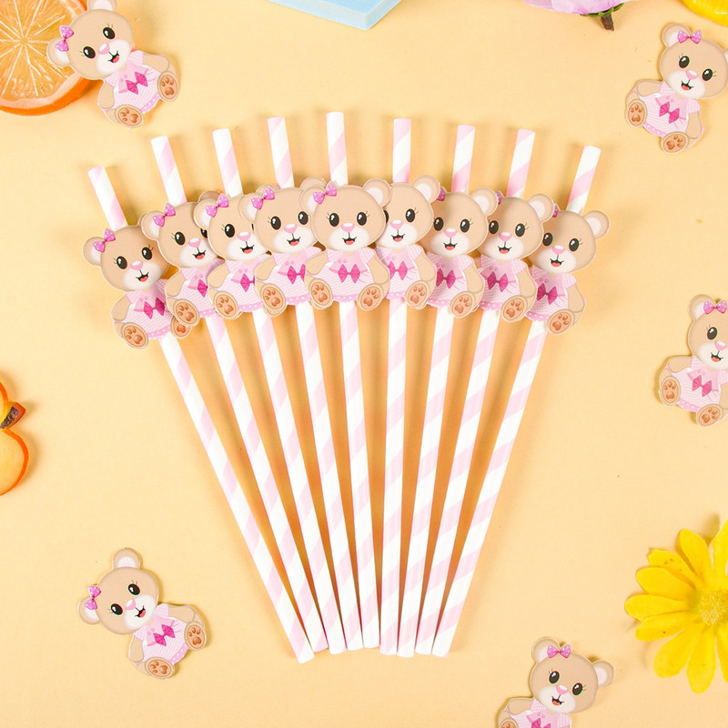 10-30 τμχ χάρτινα καλαμάκια καφέ αρκούδας Little Cutie Teddy Bear Καλαμάκια πόσης μιας χρήσης Baby Shower για αγόρι κοριτσάκι πάρτι για τα πρώτα γενέθλια