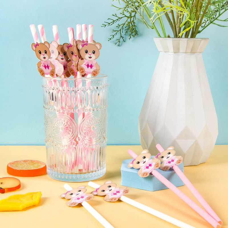 10-30 τμχ χάρτινα καλαμάκια καφέ αρκούδας Little Cutie Teddy Bear Καλαμάκια πόσης μιας χρήσης Baby Shower για αγόρι κοριτσάκι πάρτι για τα πρώτα γενέθλια