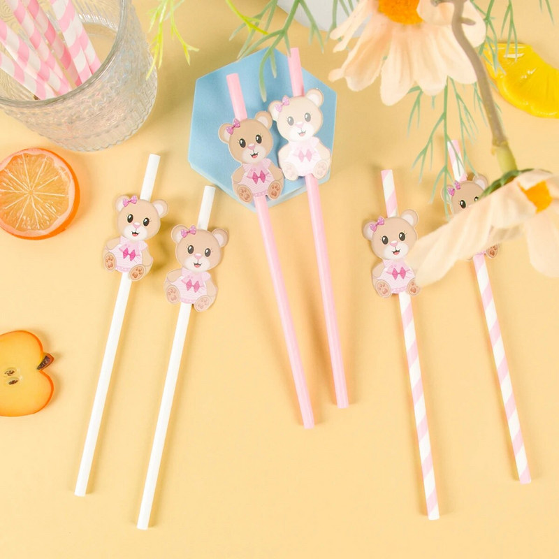 10-30 τμχ χάρτινα καλαμάκια καφέ αρκούδας Little Cutie Teddy Bear Καλαμάκια πόσης μιας χρήσης Baby Shower για αγόρι κοριτσάκι πάρτι για τα πρώτα γενέθλια