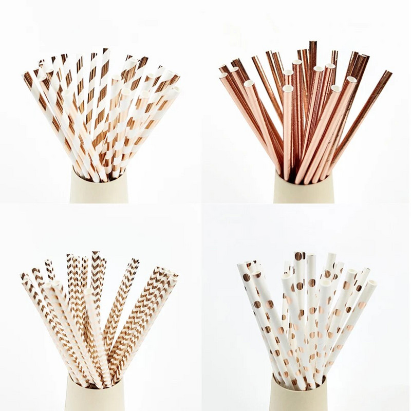 50τμχ Χρυσό Ασημί Ροζ Χρυσό Χαρτί Καλαμάκια Διακόσμηση Γάμου Γενεθλίων Καλαμάκια Ποτού μιας χρήσης Επιτραπέζια σκεύη εκδήλωσης