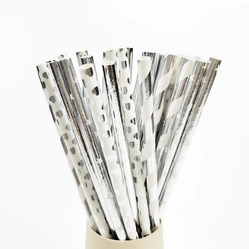 50τμχ Χρυσό Ασημί Ροζ Χρυσό Χαρτί Καλαμάκια Διακόσμηση Γάμου Γενεθλίων Καλαμάκια Ποτού μιας χρήσης Επιτραπέζια σκεύη εκδήλωσης