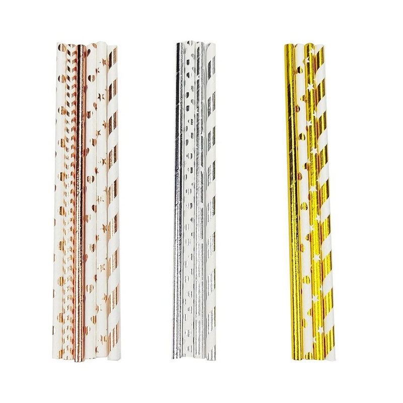 50τμχ Χρυσό Ασημί Ροζ Χρυσό Χαρτί Καλαμάκια Διακόσμηση Γάμου Γενεθλίων Καλαμάκια Ποτού μιας χρήσης Επιτραπέζια σκεύη εκδήλωσης