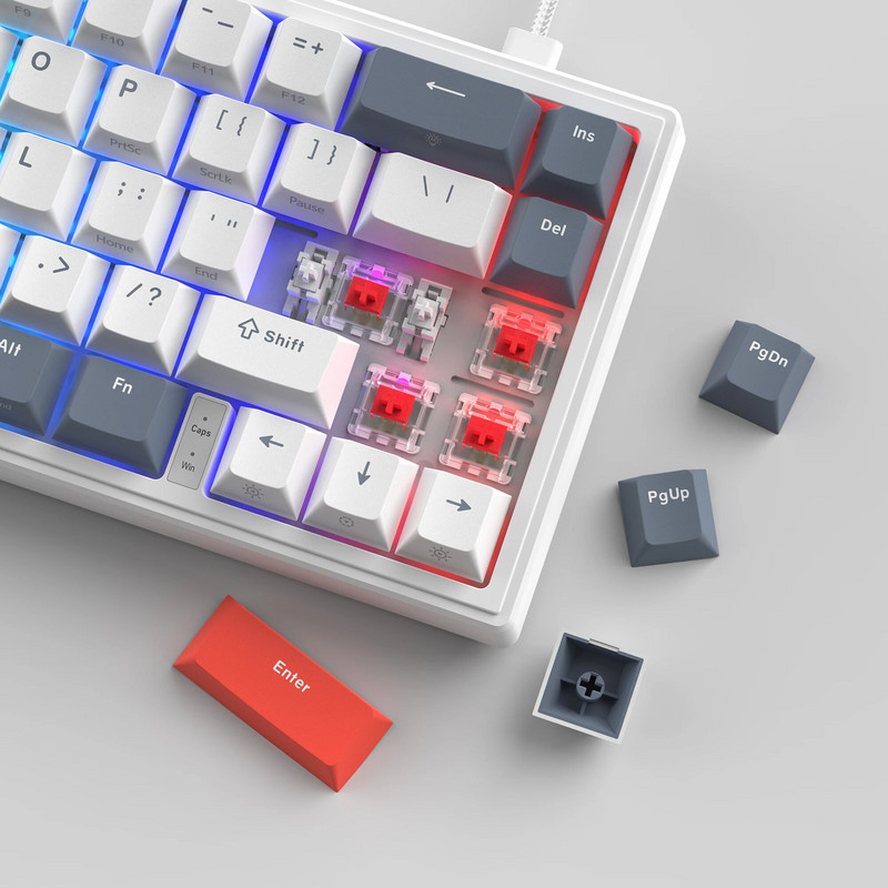 womier 60% Ενσύρματη φλάντζα μηχανικού πληκτρολογίου Πληκτρολόγιο παιχνιδιών V-K66 LED με οπίσθιο φωτισμό με πλήκτρα βέλους Προ-λιπανμένους γραμμικούς διακόπτες