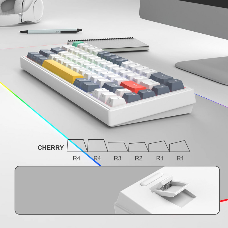 womier 60% Ενσύρματη φλάντζα μηχανικού πληκτρολογίου Πληκτρολόγιο παιχνιδιών V-K66 LED με οπίσθιο φωτισμό με πλήκτρα βέλους Προ-λιπανμένους γραμμικούς διακόπτες