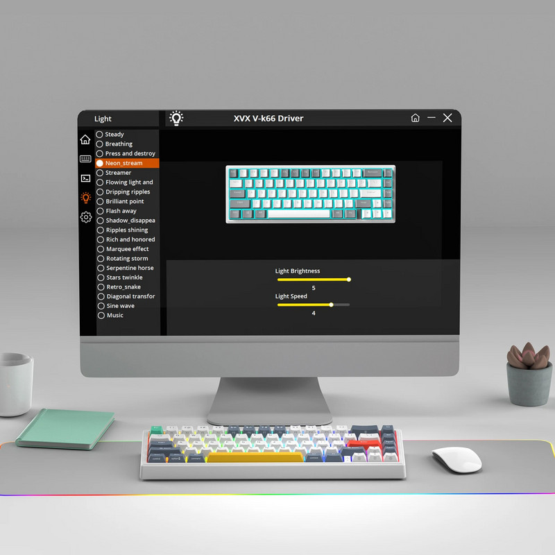 womier 60% Ενσύρματη φλάντζα μηχανικού πληκτρολογίου Πληκτρολόγιο παιχνιδιών V-K66 LED με οπίσθιο φωτισμό με πλήκτρα βέλους Προ-λιπανμένους γραμμικούς διακόπτες