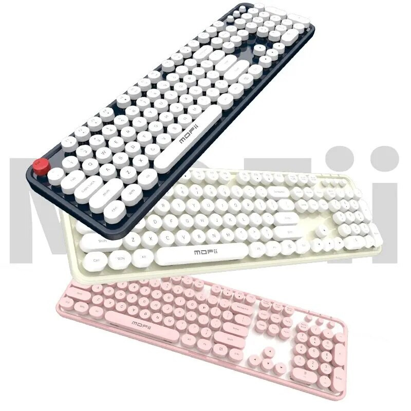 Πληκτρολόγιο υπολογιστή MOFII Ενσύρματο, Πληκτρολόγιο ρετρό στυλ με στρογγυλά πλήκτρα, αθόρυβο φωτιζόμενο πληκτρολόγιο 104 πλήκτρων για φορητό υπολογιστή Windows